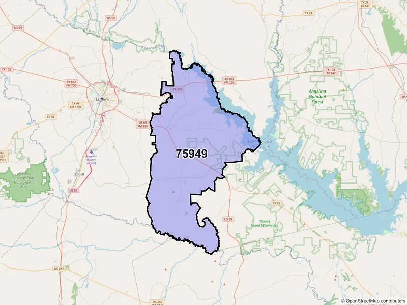Map of ZIP Code 75949 — Huntington, TX