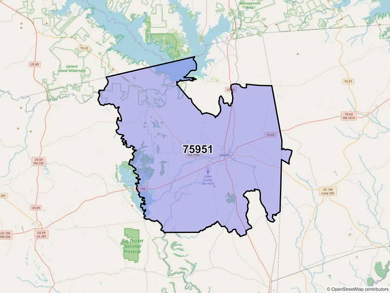 Map of ZIP Code 75951 — Jasper, TX