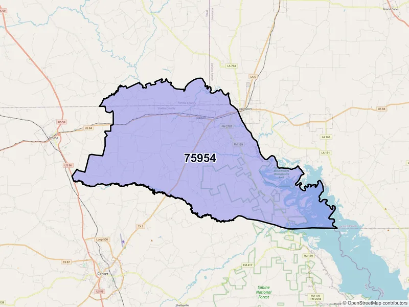 Map of ZIP Code 75954 — Joaquin, TX