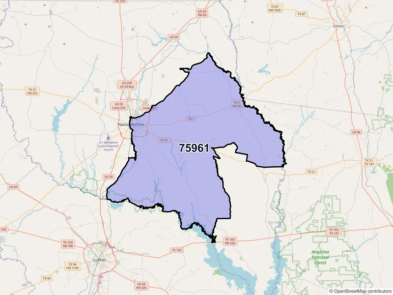 Map of ZIP Code 75961 — Nacogdoches, TX