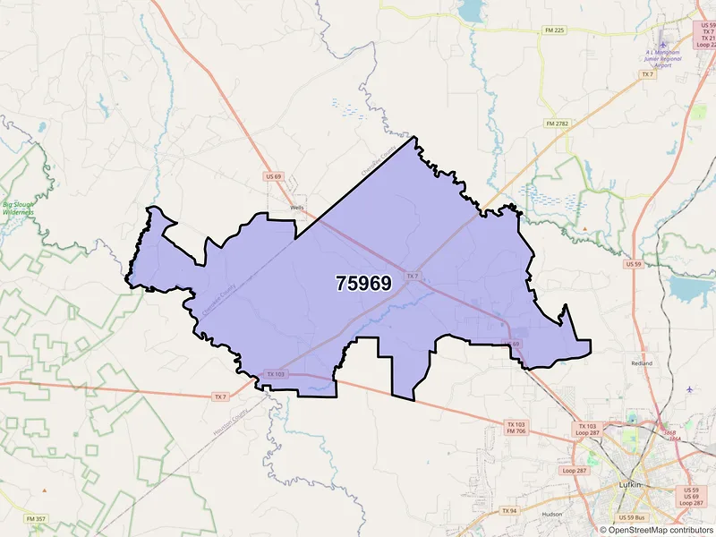 Map of ZIP Code 75969 — Pollok, TX