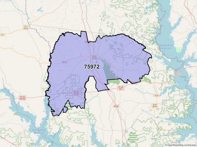 Map of ZIP Code 75972 — San Augustine, TX