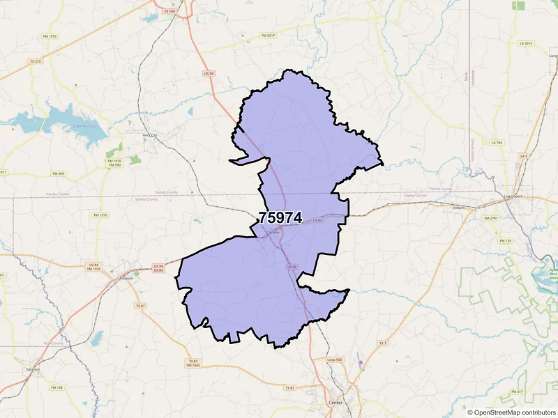 Map of ZIP Code 75974 — Tenaha, TX