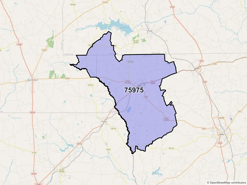 Map of ZIP Code 75975 — Timpson, TX