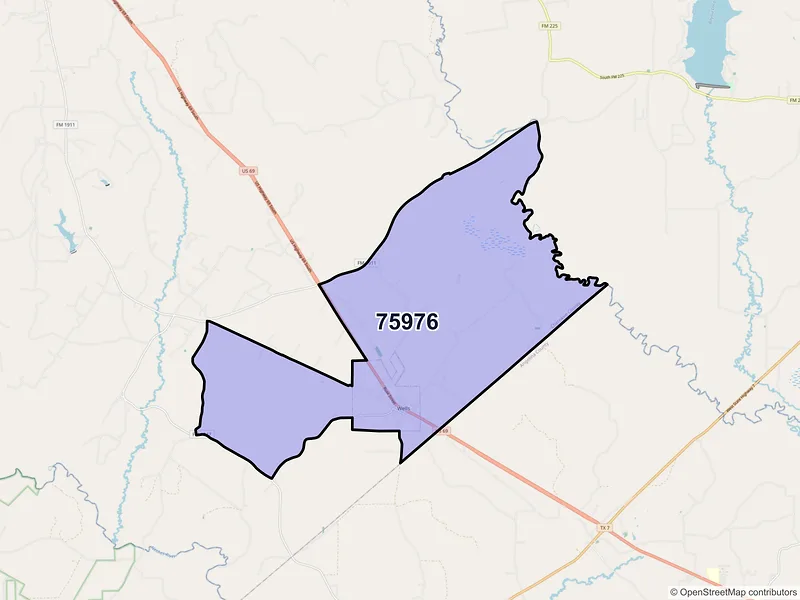 Map of Wells, Texas and ZIP codes