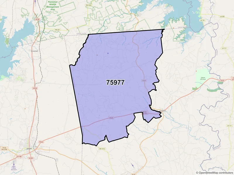 Map of ZIP Code 75977 — Wiergate, TX
