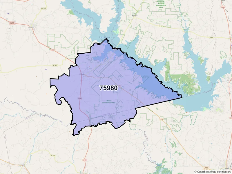Map of ZIP Code 75980 — Zavalla, TX