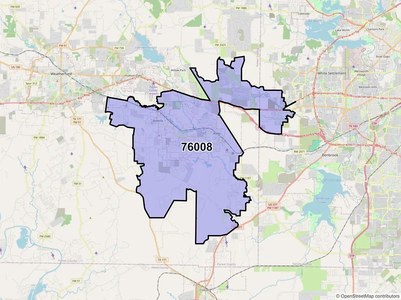 Map of Aledo, Texas and ZIP codes