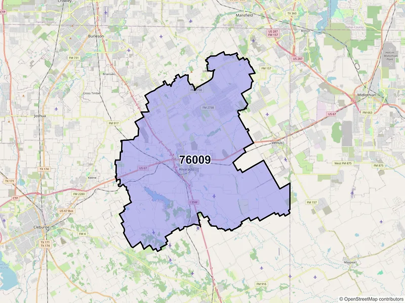 Map of ZIP Code 76009 — Alvarado, TX