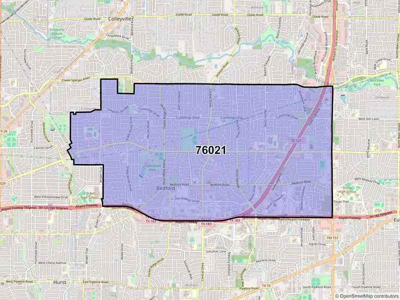 Map of ZIP Code 76021 — Bedford, TX