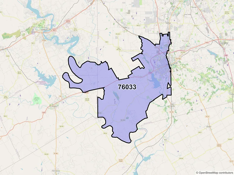 Map of ZIP Code 76033 — Cleburne, TX