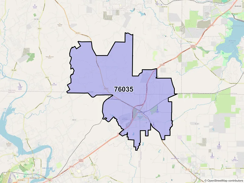 Map of ZIP Code 76035 — Cresson, TX
