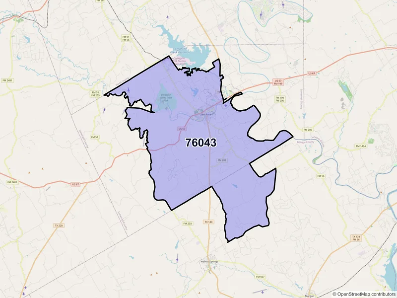 Map of ZIP Code 76043 — Glen Rose, TX