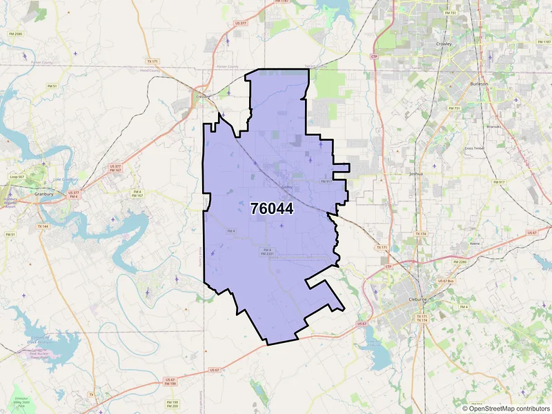 Map of ZIP Code 76044 — Godley, TX