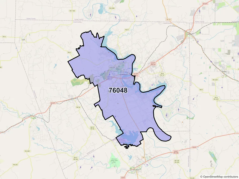 Map of ZIP Code 76048 — Granbury, TX