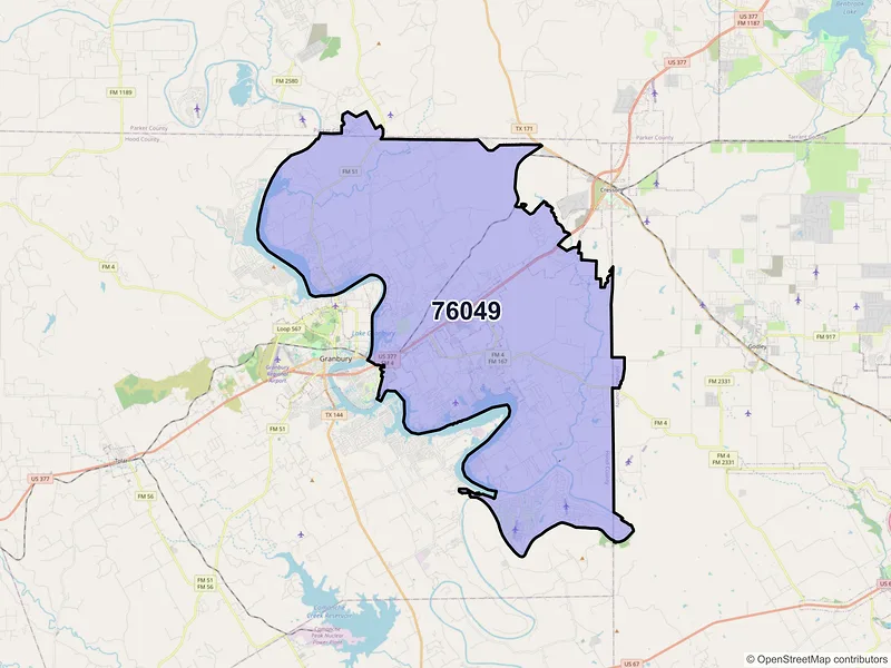 Map of ZIP Code 76049 — Granbury, TX