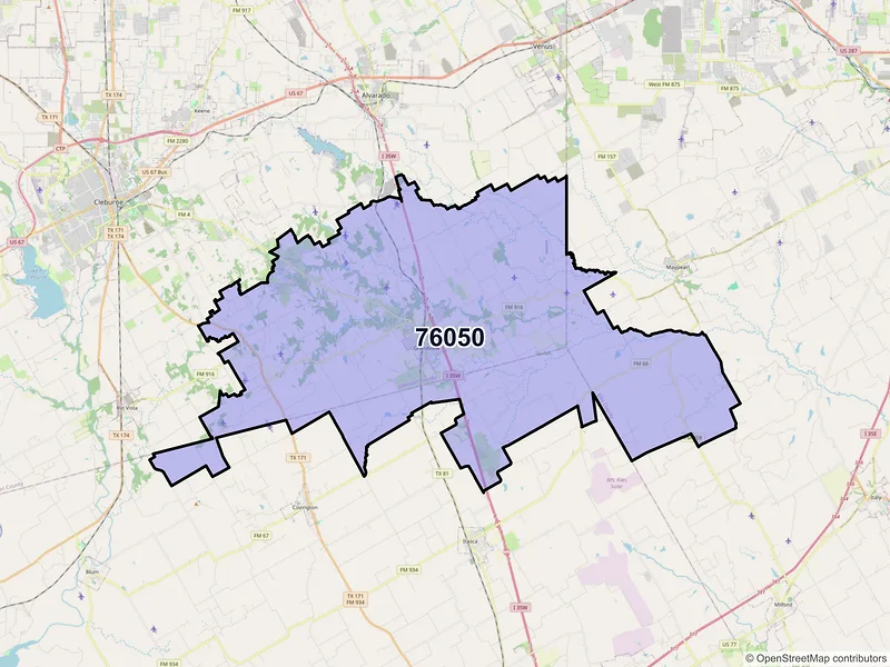 Map of ZIP Code 76050 — Grandview, TX