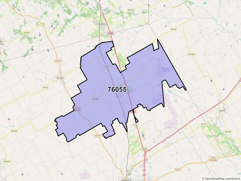 Map of ZIP Code 76055 — Itasca, TX