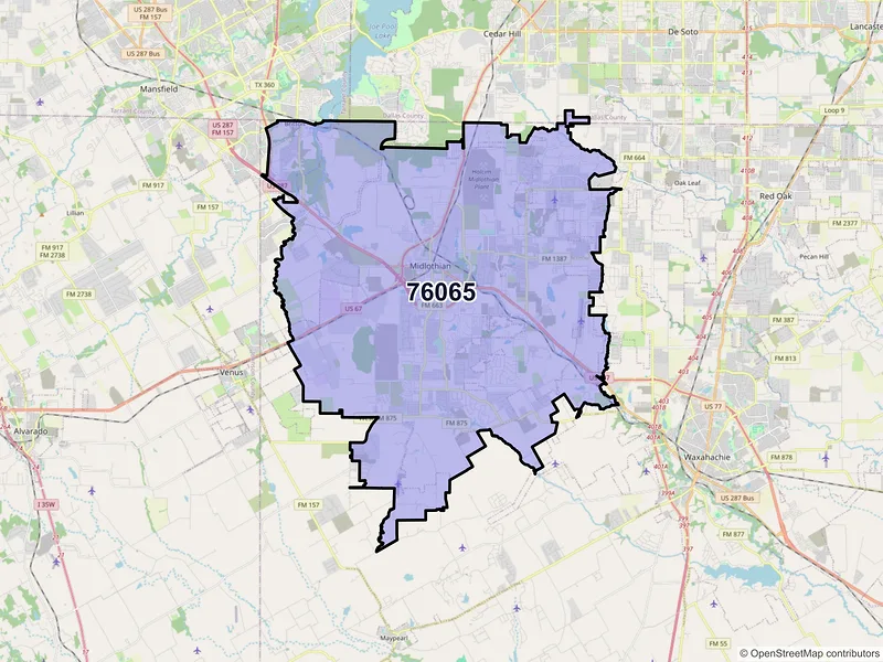 Map of ZIP Code 76065 — Midlothian, TX