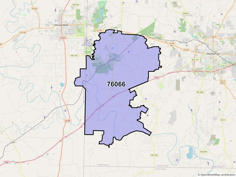 Map of ZIP Code 76066 — Millsap, TX