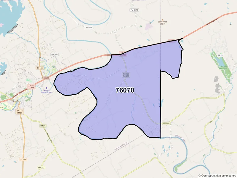 Map of ZIP Code 76070 — Nemo, TX
