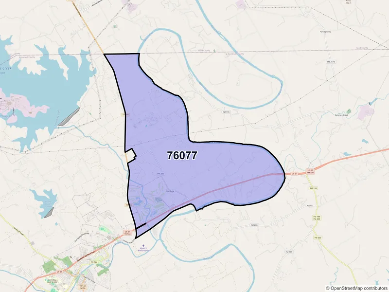 Map of ZIP Code 76077 — Rainbow, TX