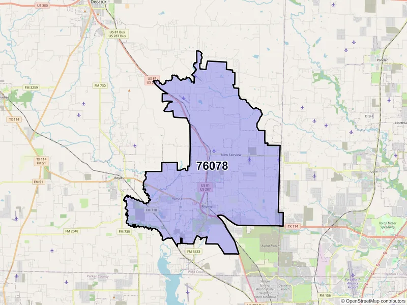 Map of ZIP Code 76078 — Rhome, TX