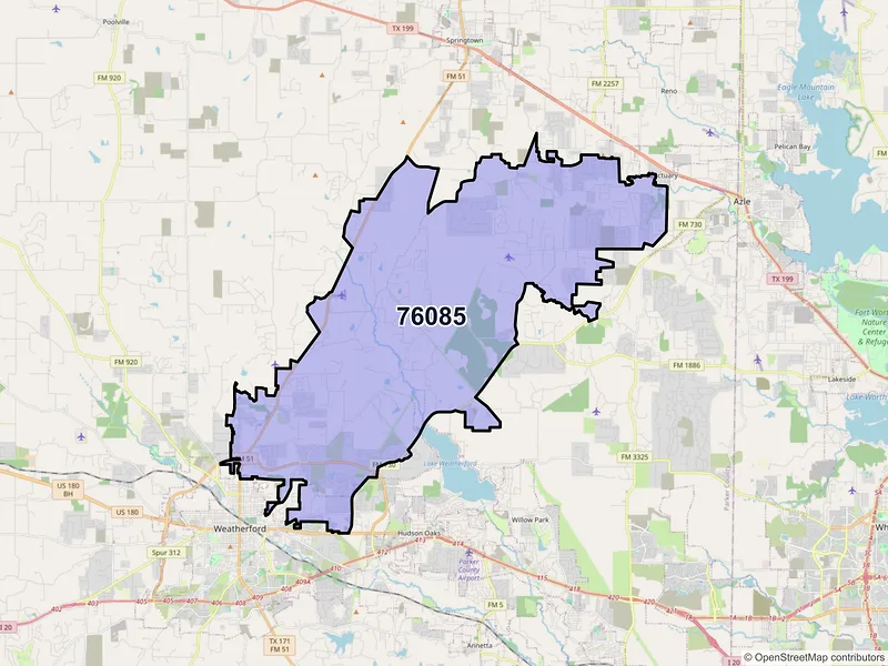 Map of ZIP Code 76085 — Weatherford, TX