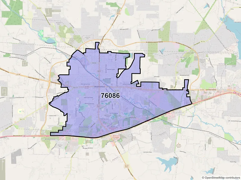 Map of ZIP Code 76086 — Weatherford, TX