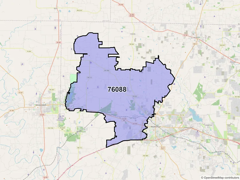Map of ZIP Code 76088 — Weatherford, TX