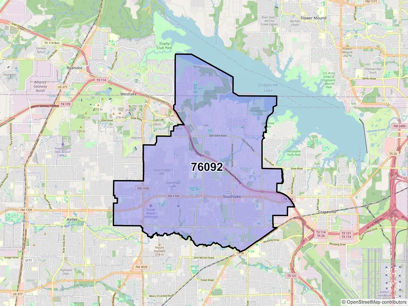 Map of Southlake, Texas and ZIP codes