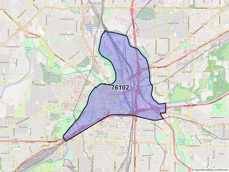 Map of ZIP Code 76102 — Fort Worth, TX