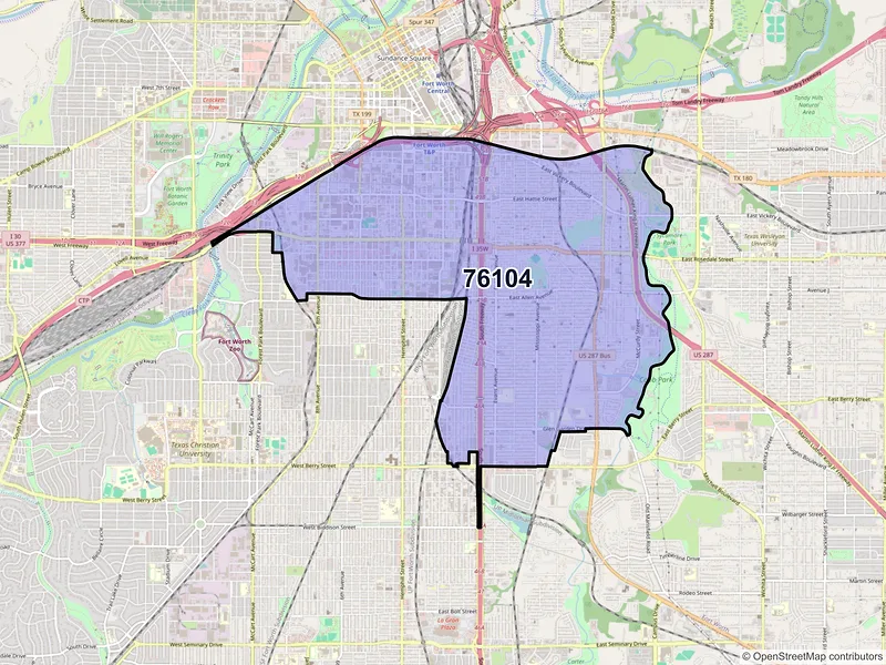 Map of ZIP Code 76104 — Fort Worth, TX