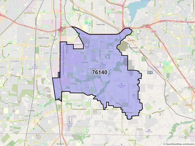 Map of ZIP Code 76140 — Fort Worth, TX