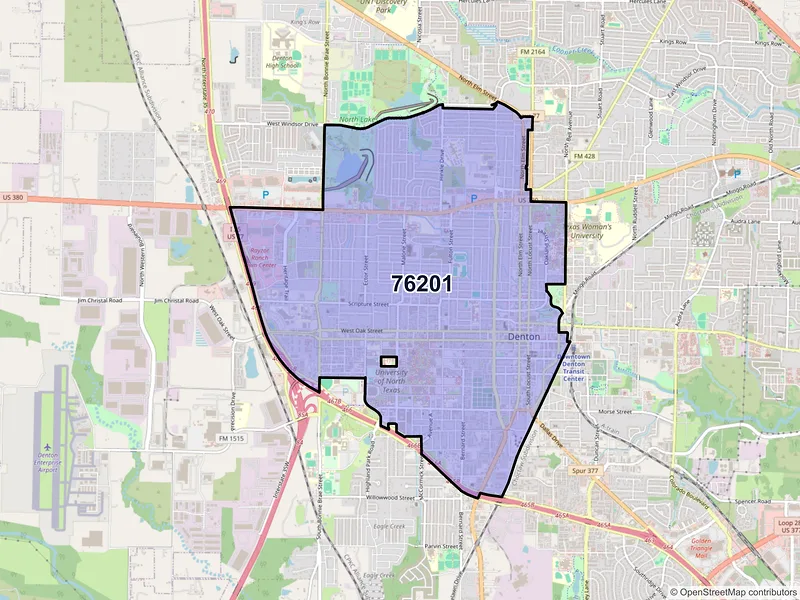 Map of ZIP Code 76201 — Denton, TX