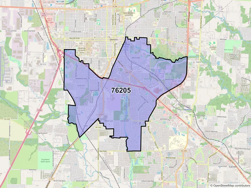 Map of ZIP Code 76205 — Denton, TX