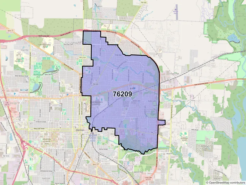 Map of ZIP Code 76209 — Denton, TX