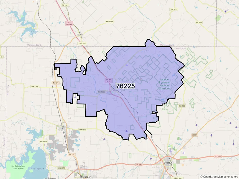 Map of ZIP Code 76225 — Alvord, TX