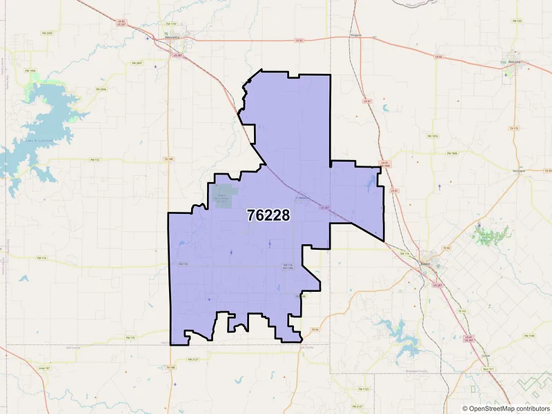 Map of ZIP Code 76228 — Bellevue, TX