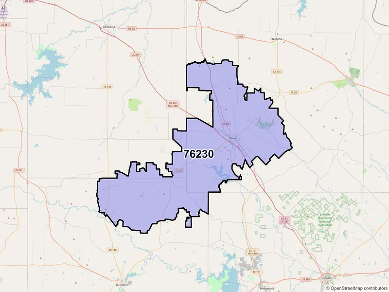 Map of ZIP Code 76230 — Bowie, TX