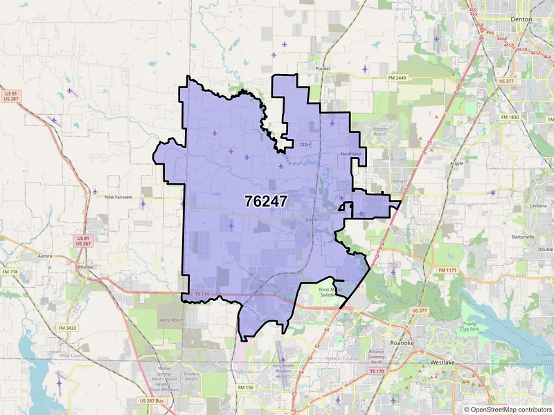 Map of ZIP Code 76247 — Justin, TX