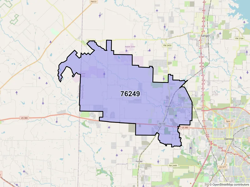Map of ZIP Code 76249 — Krum, TX