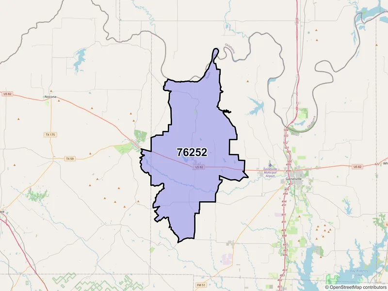 Map of ZIP Code 76252 — Muenster, TX