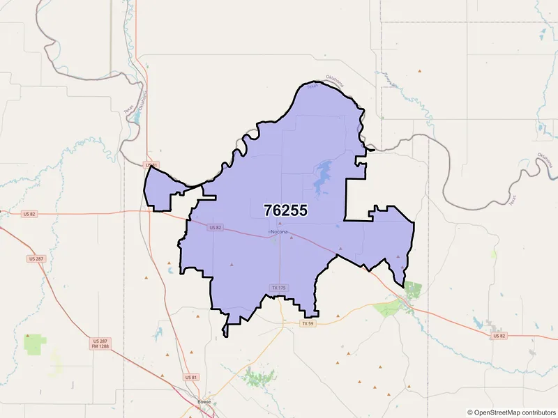 Map of ZIP Code 76255 — Nocona, TX