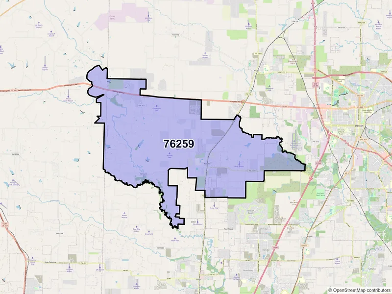 Map of ZIP Code 76259 — Ponder, TX