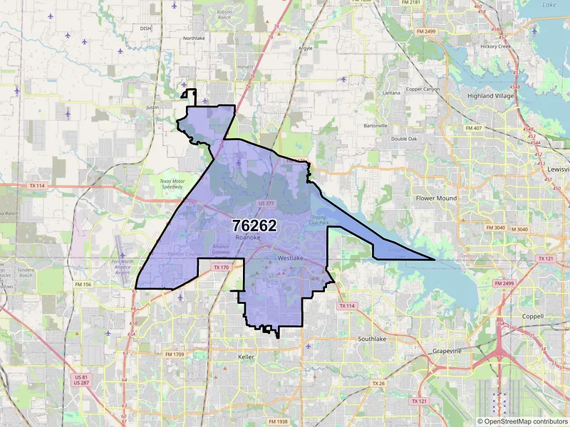 Map of ZIP Code 76262 — Roanoke, TX