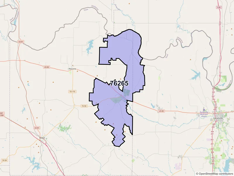 Map of ZIP Code 76265 — Saint Jo, TX