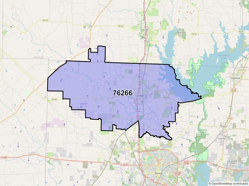 Map of ZIP Code 76266 — Sanger, TX