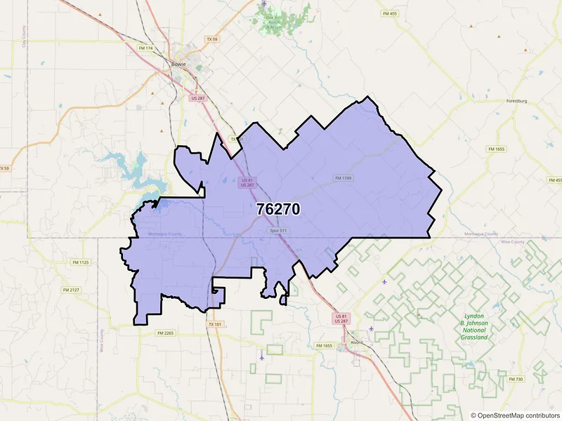 Map of ZIP Code 76270 — Sunset, TX