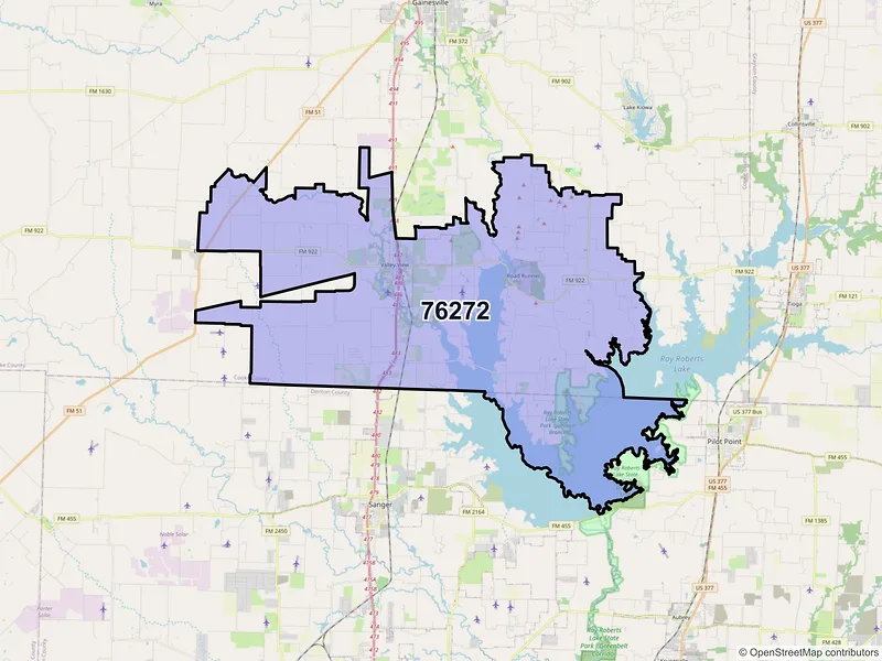 Map of ZIP Code 76272 — Valley View, TX